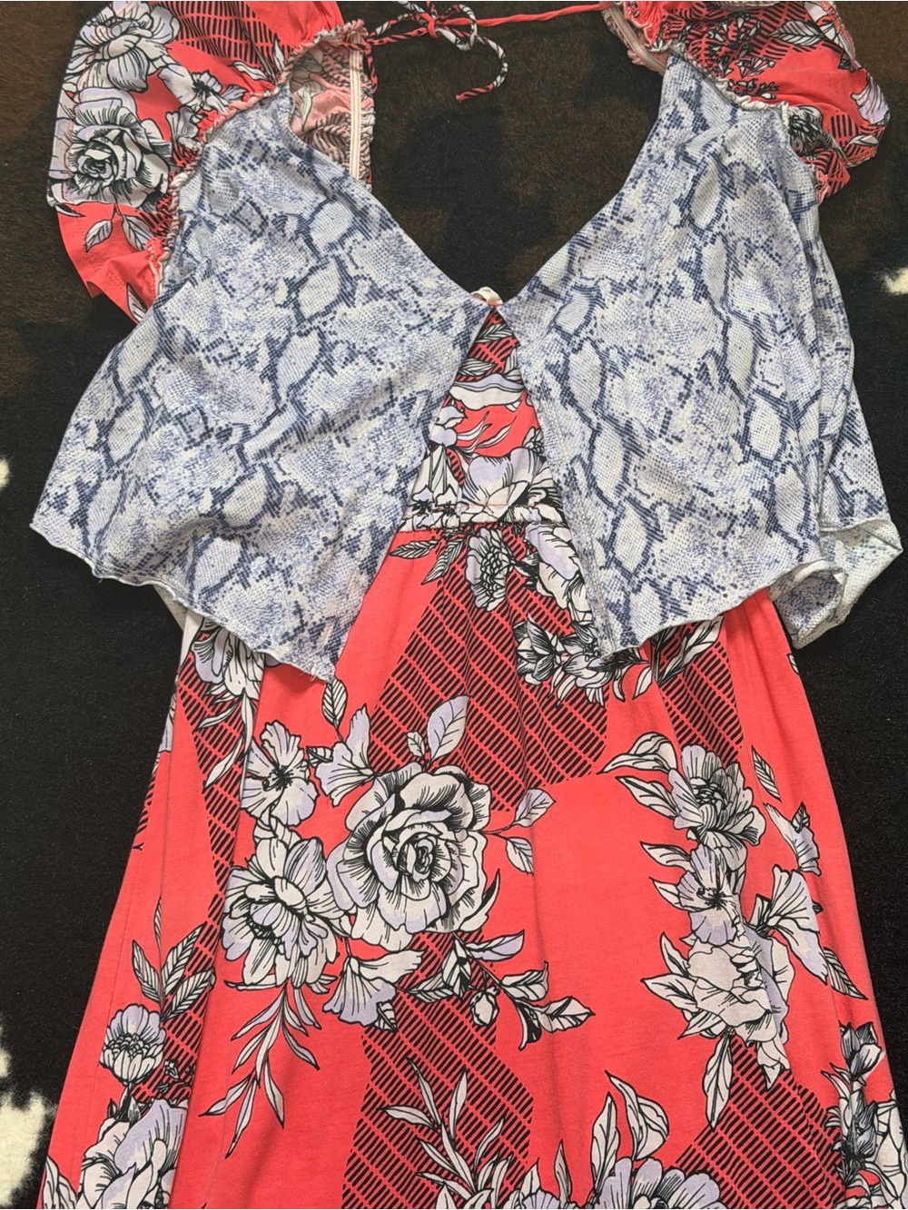 Daily Practice Coral Floral Snake Print Ruffle Maxi Dress Women’s Large Boho - Picture 6 of 8